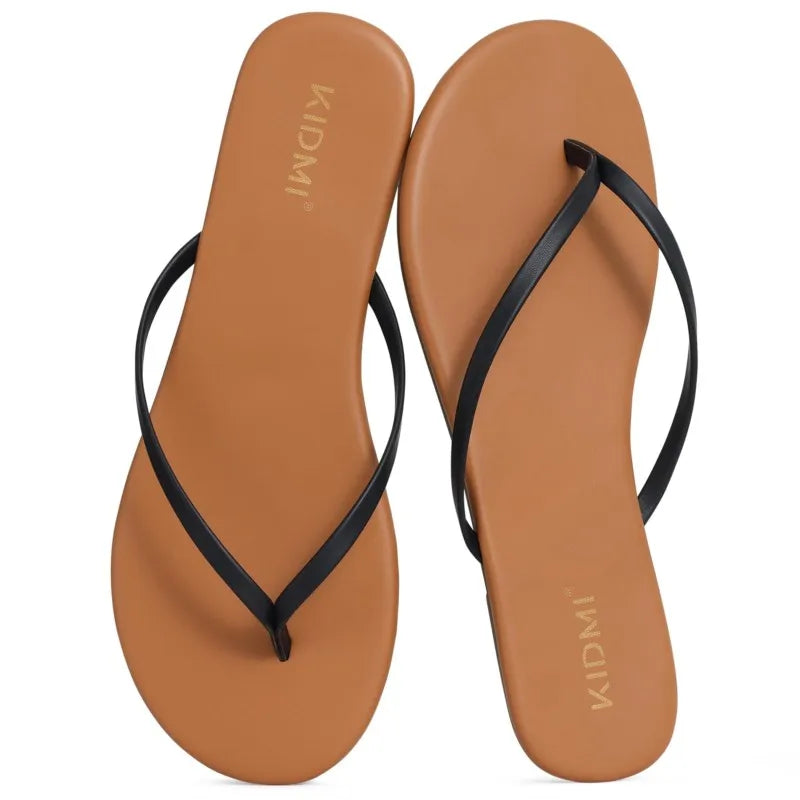 Evshine Summer Thong Flip Flops for Women Soft Memory Foam Outdoor Beach Slippers Vegan Leather Flat Sandals Comfy House Slides