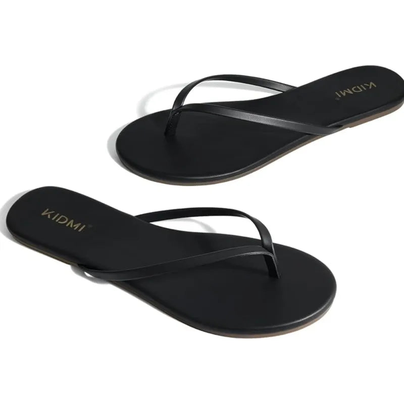 Shevalues 2026 Summer Slippers For Women Vegan Leather Beach Sandals Shower Slides Anti-slip Rubber Sole Women's Thong Flip Flop