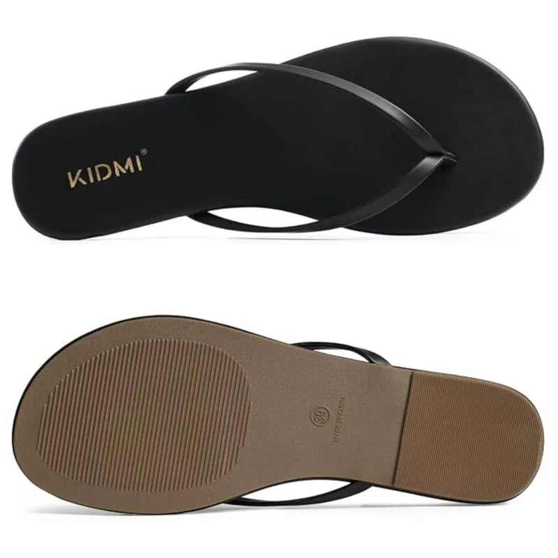 Shevalues 2026 Summer Slippers For Women Vegan Leather Beach Sandals Shower Slides Anti-slip Rubber Sole Women's Thong Flip Flop