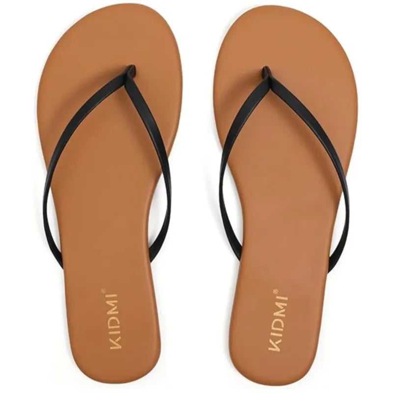 Evshine Summer Thong Flip Flops for Women Soft Memory Foam Outdoor Beach Slippers Vegan Leather Flat Sandals Comfy House Slides